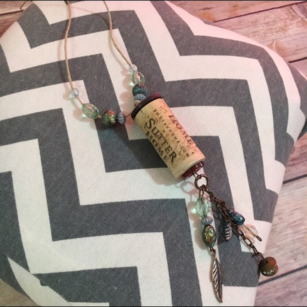 Sutter Home Cork Wine Beaded‎ Necklace Hand Made